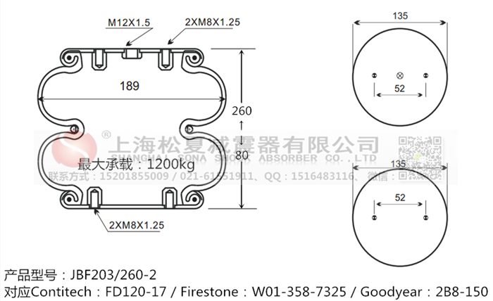 JBF203/260-2橡膠<a href='http://www.07gw.com/' target='_blank'><u>空氣彈簧</u></a>